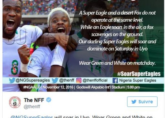Nigeria-Algérie : la fédération nigériane poste un tweet provocateur 