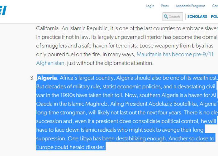 Un institut US prédit la fin de la période de stabilité en Algérie
