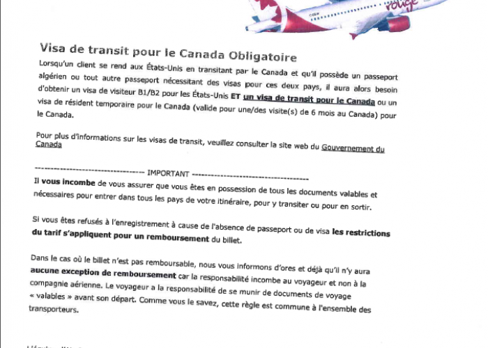 Les Algériens soumis à un visa pour transiter par le Canada 