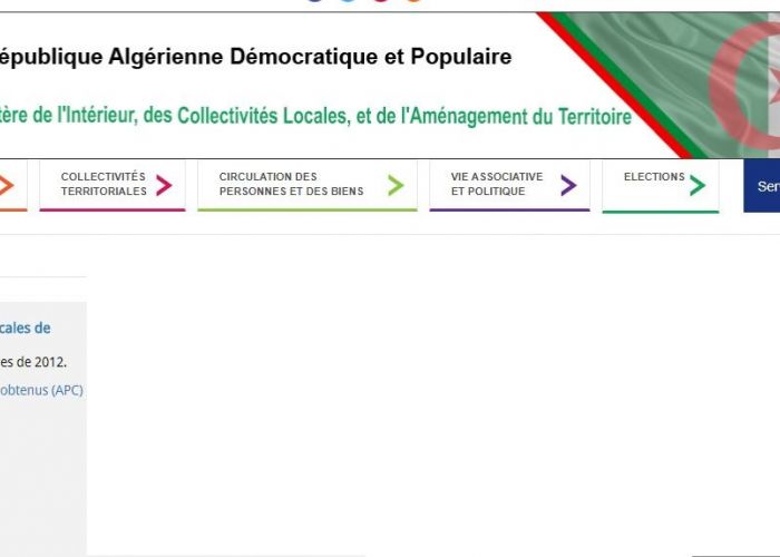 Les résultats des élections locales de 2012 publiés par le Ministère de l'Intérieur 