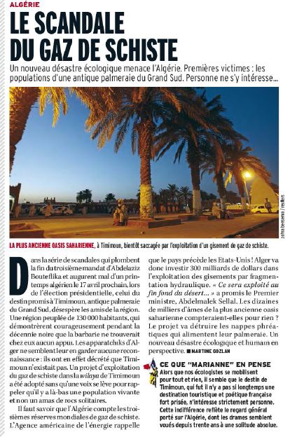 Projet d'exploitation du gaz de schiste à Timimoun ?