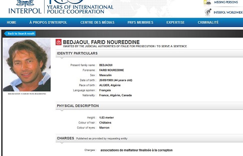 Le mandat d'arrêt international contre Farid Bedjaoui diffusé par Interpol