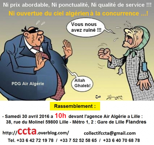 Cherté des prix : Le CCTA appelle à un rassemblement devant l’agence Air Algérie de Lille